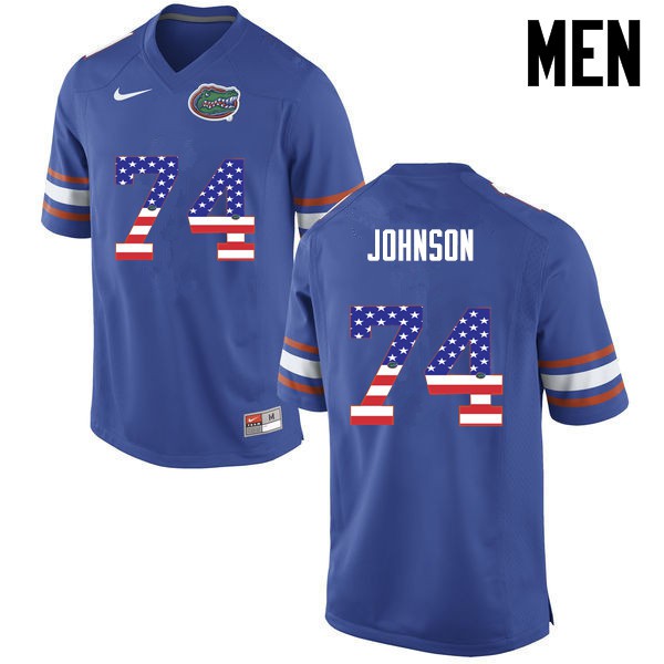 Florida Gators Men #74 Fred Johnson College Football Jersey USA Flag Fashion Blue